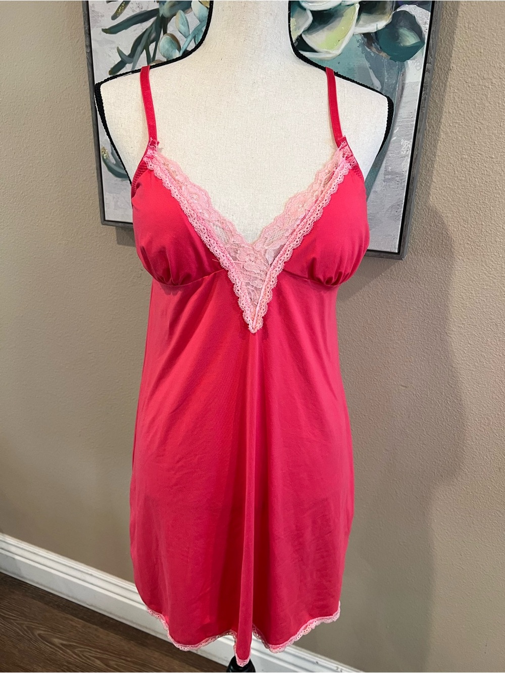 Jessica Simpson Hot Pink Chemise with Blush Lace Trim